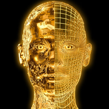 Gesicht technisch und goldfarben