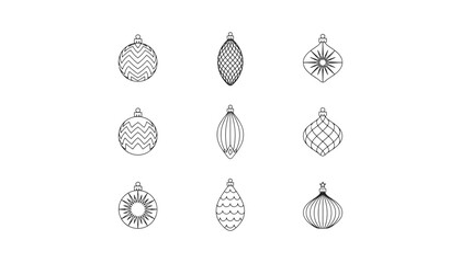 Obraz premium Nine different styles of christmas ornaments outline holiday decoration