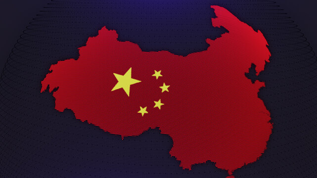 a digital futuristic-style globe focusing on China, China flag, china map,