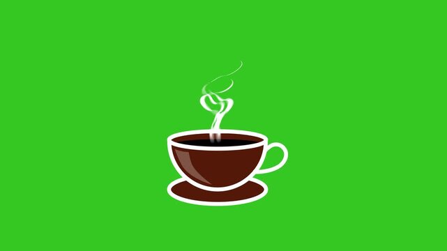 animated cup of hot coffee isolated green. steam smoke animation 