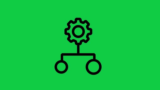Process Hierarchy Chart Motion icon. Animated line icon showing organizational chart topped with gear representing workflow management, process organization, and system structure hierarchy.