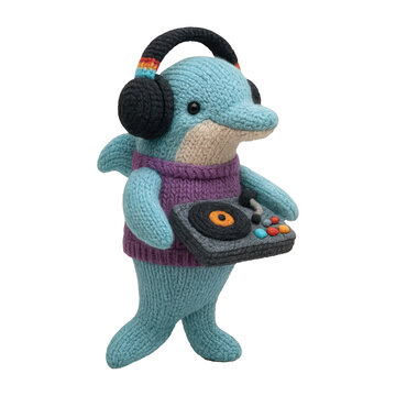 PNG Knitted dolphin DJ illustration