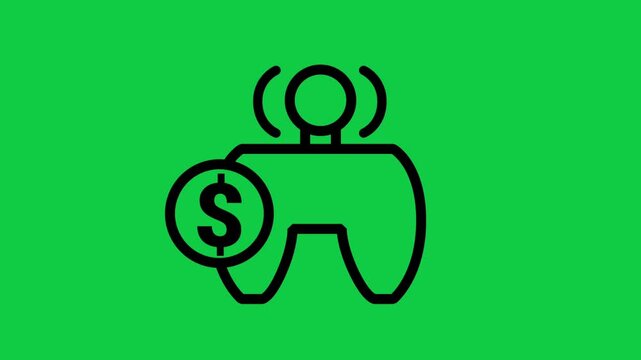 Game Monetization Controller Motion icon. Animated line icon featuring gaming controller with dollar sign representing play to earn, video game monetization, and esports.