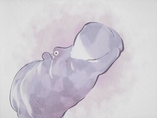 Watercolor Illustration of a Hippopotamus 