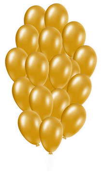 Glossy gold balloon bouquet with strings.