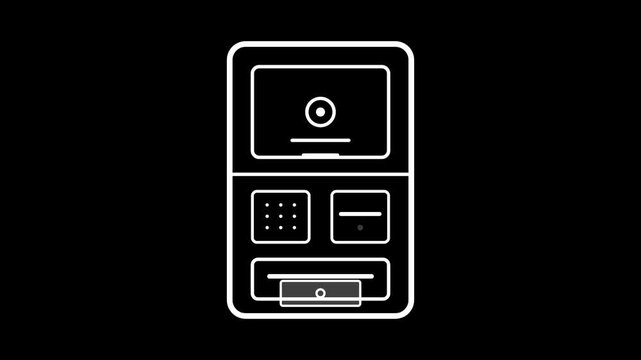 digital ATM booth line animation showing loading sequence on a dark background screen