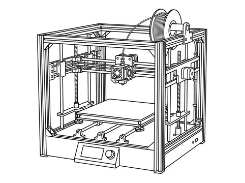 3D Printer Machine Line Icon - FDM Additive Manufacturing Filament Device Vector Illustration