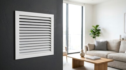 Fototapeta premium White ventilation grill mounted on black wall isolated on transparent background. Ideal for modern home interior.