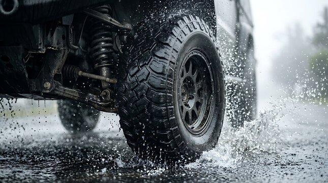 Offroad vehicle driving through water isolated on transparent background. Great for automotive and adventure design.