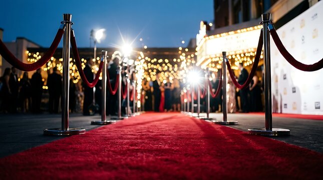 Red carpet event with velvet ropes isolated on transparent background. Great for VIP entrance designs.