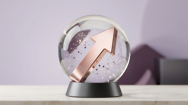 Crystal ball with a rising arrow inside symbolizing financial growth positive prediction stock market success rose gold financial prediction
