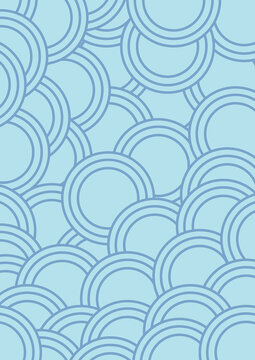 Abstract blue japanese wave concentric circles seamless pattern vector illustration background