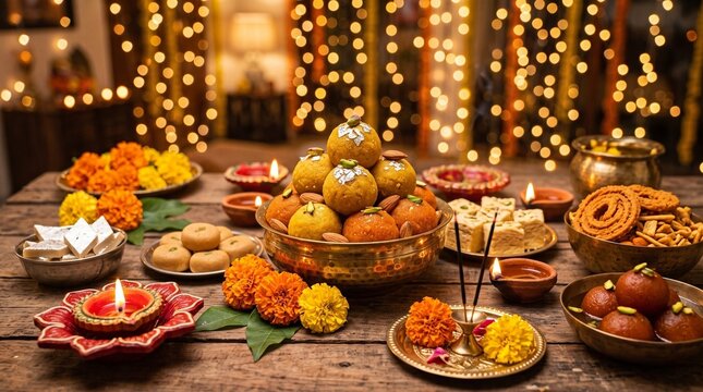 Diwali sweets Gujiya barfi Motichoor Laddu Rasmalai Indian sweet dessert mithai festival dish Dussehra Holi ganesh