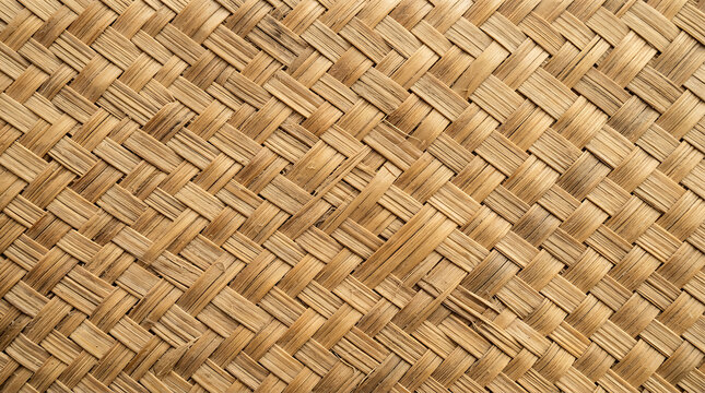 Natural woven texture background made of brown dried palm leaves showing a detailed rustic craft pattern for organic design projects and eco friendly material concepts for creative surfaces