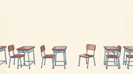 Fototapeta premium 余白のある学校教室の机と椅子のシンプル背景