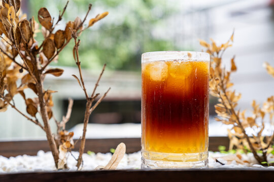 Still life shot of espresso tonic/ Fresh summer coffee drink