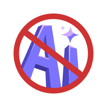 No AI Symbol Red Prohibition Sign with Artificial Intelligence Text Vector Illustration
