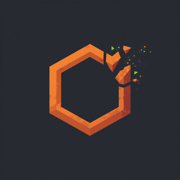 A 2D flat vector logo icon for a video game stone cube orange texture