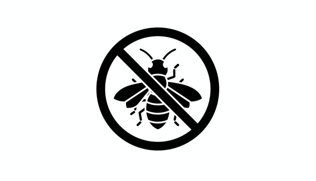 Warning sign showing a crossed out bee silhouette symbolizing pest control and no stinging insects.