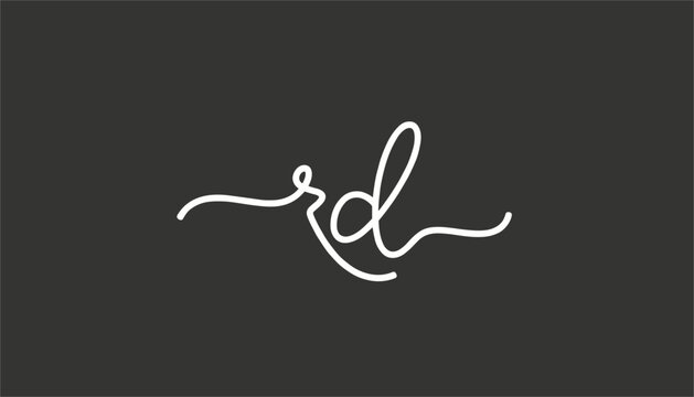 Elegant cursive monogram logo featuring letters r and d handwritten design on clean charcoal gray background.