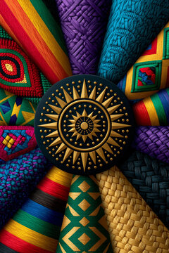 An exquisite and picturesque depiction of illustration, diverse cultural patterns woven into a circular tapestry design, representing global unity and inclusion, elegant editorial aesthetic, premium