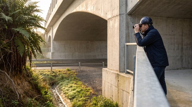 Engineer reviews drainage beneath a vegetated wildlife overpass