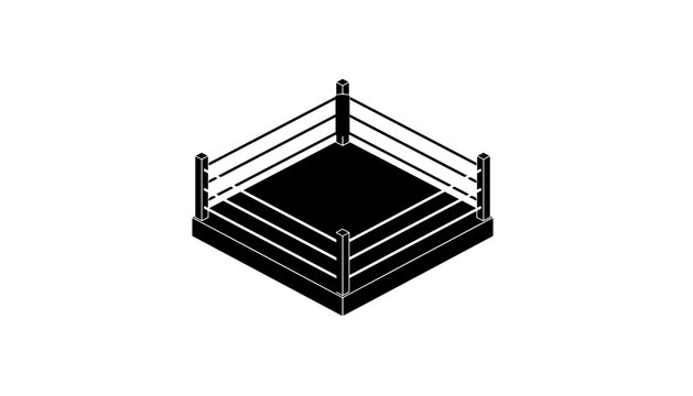 Isometric vector illustration of a professional boxing ring with black floor and white ropes on white background.