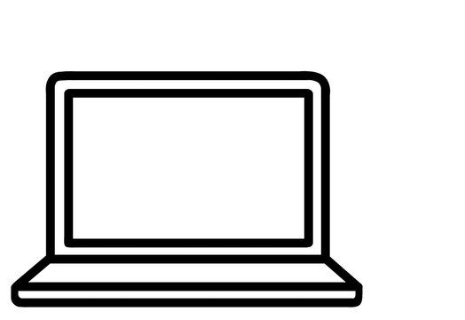 Black outline laptop computer front view icon transparent background