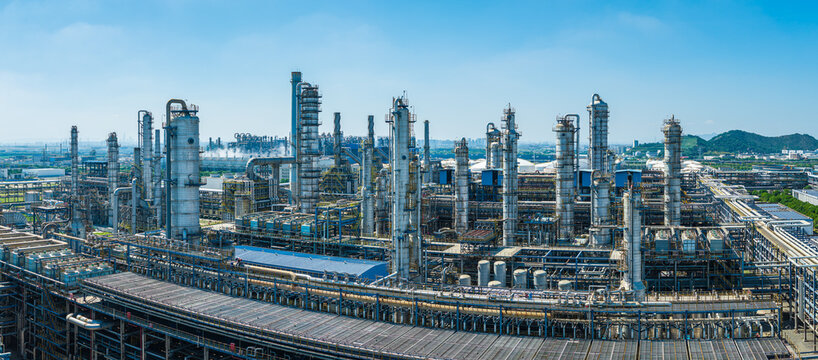 Aerial view of an oil refinery and petrochemical plant complex in China