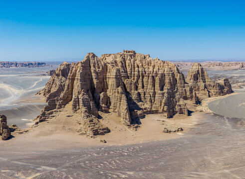 Aerial view of majestic yardang landforms in the Gobi Desert, Dahaidao, Xinjiang, China