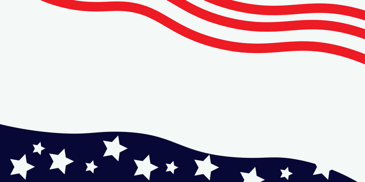 American flag borders on top and bottom with white copy space background, patriotic banner for Flag Day or Independence Day.