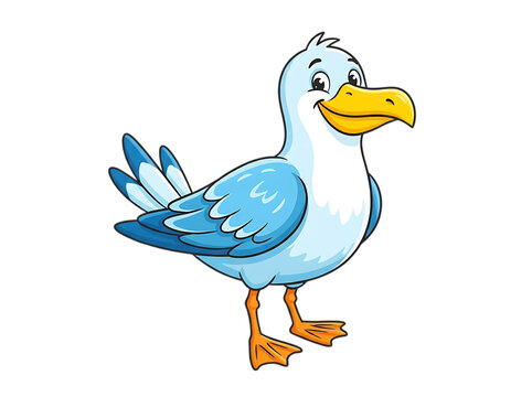 Cute cartoon seagull standing isolated on white background