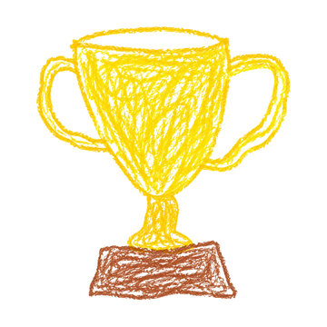 Golden Winner Trophy Cup Hand Drawn Crayon Scribble Illustration PNG Isolated on White Background