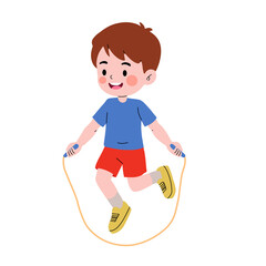 cartoon boy jumping rope kids exercise illustration