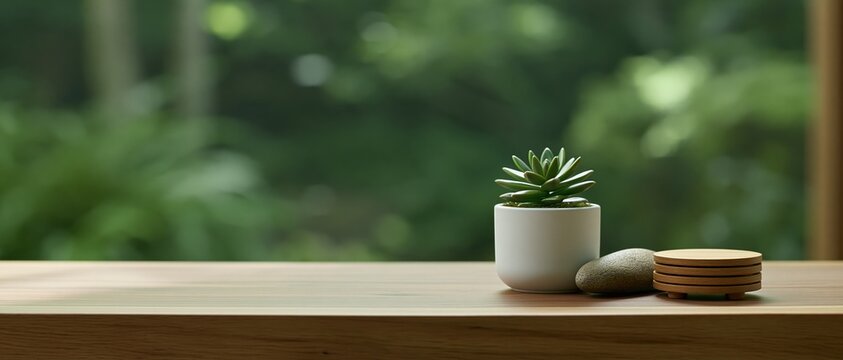 Minimalist Wooden Table with Succulent Plant and Natural Greenery Home Decor