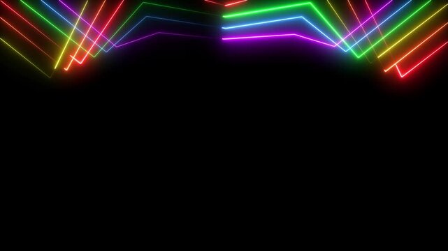 Neon rainbow zigzag lines flashing against dark background for digital events.