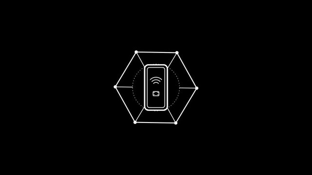 Minimalist Digital Network Loading Animation Featuring A Smartphone Icon Within A Geometric