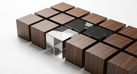 Obraz premium Wooden and Glass Cubes Arrangement - Abstract Geometric Design