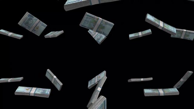 Guinea Money, Guinean Franc Banknotes Falling On Black Background, GNF Currency Stacks Dark Cinematic, 4K