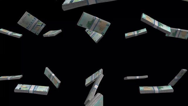 Sierra Leone Money, Sierra Leonean Leone Banknotes Falling On Black Background, SLE Currency Stacks Dark Cinematic, 4K