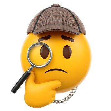 3D Rendered Detective Emoji Face Wearing Deerstalker Hat and Holding Magnifying Glass