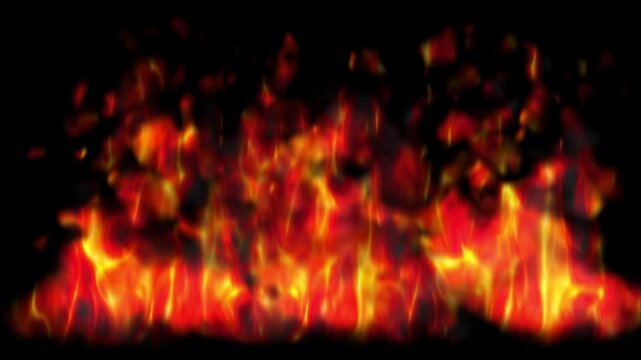 4k Realistic fire flames VFX animation burning on a black background for digital motion graphics design