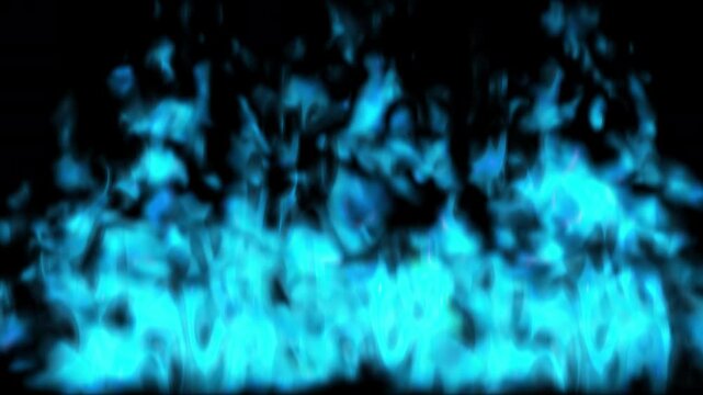4k Realistic blue fire flames VFX animation burning on a black background for digital motion graphics design