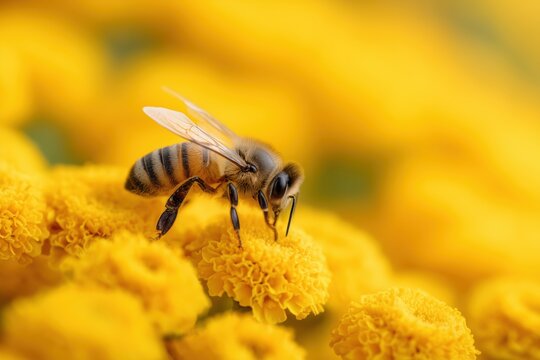 bee collecting nectar from yellow flower