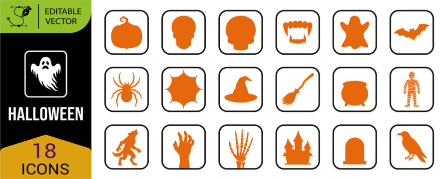 A spooktacular halloween icon collection featuring ghosts pumpkins bats witches and more for your festive designs and projects