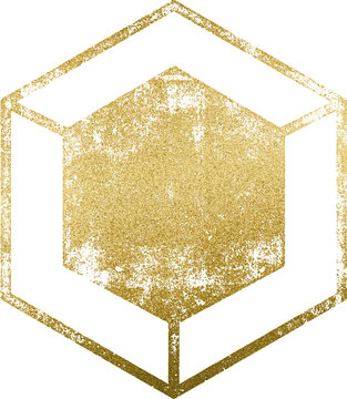 Large gold hexagonal stamp texture with a transparent background