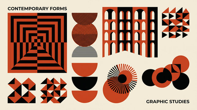 Abstract geometric contemporary forms and architecture studies collection in bauhaus modern minimalist style