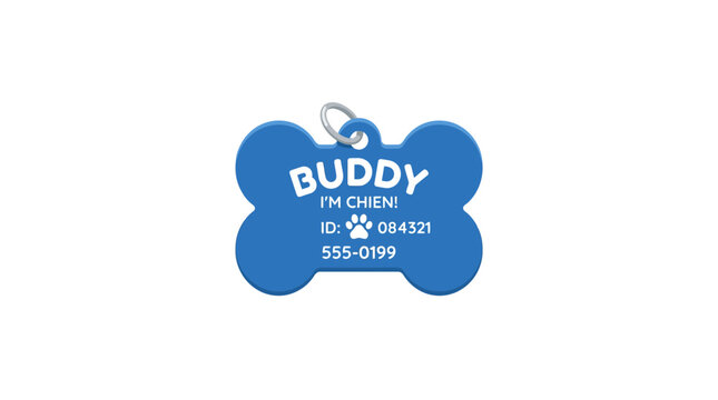 Blue Bone Shaped Pet ID Tag Isolated