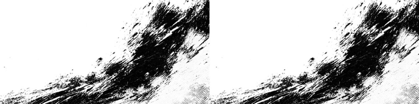 Abstract black ink brush stroke texture isolated on transparent background