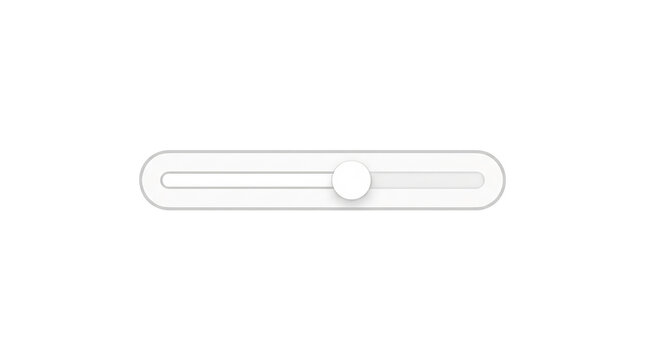 Minimalist white volume slider interface element with a rounded control knob and progress bar, designed for clean mobile app user interfaces and video overlays